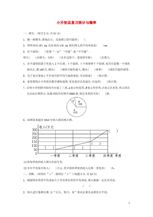 六年级数学下册小升初总复习统计与概率青岛版六三制
