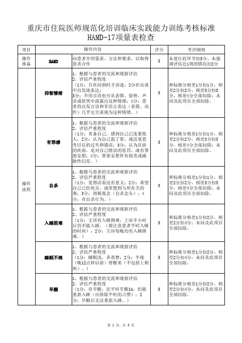 住院医师规范化培训考核项目操作标准：HAMD-17项量表检查