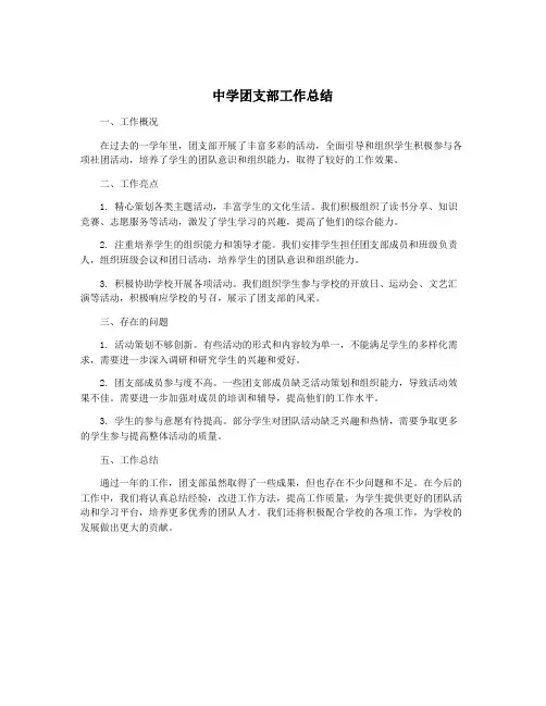 中学团支部工作总结