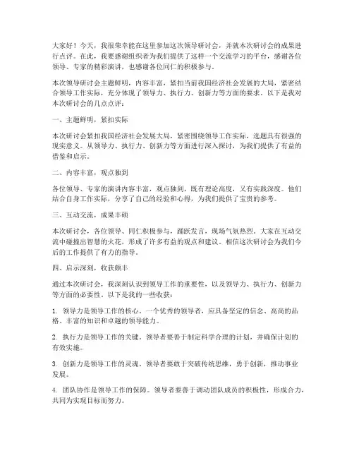 领导研讨会点评发言稿