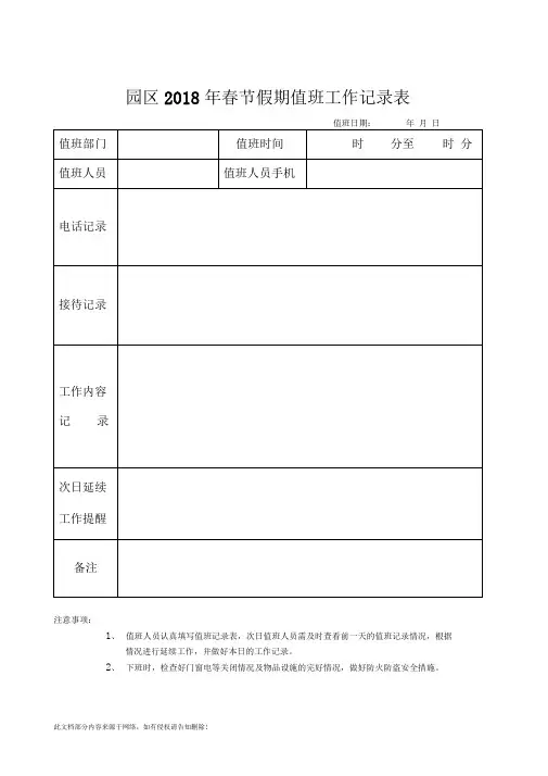 值班工作记录表