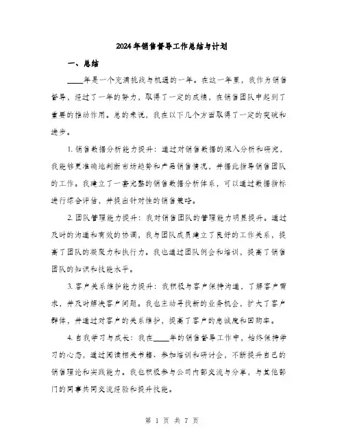 2024年销售督导工作总结与计划（三篇）