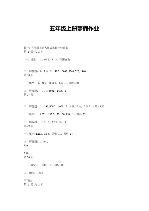 五年级上册寒假作业