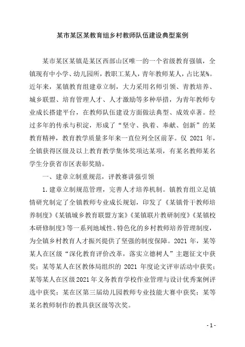 乡村教师队伍建设典型案例