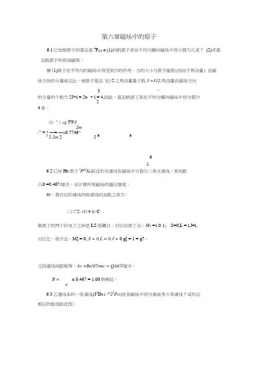 第六章 磁场中的原子习题.doc