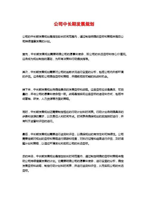 公司中长期发展规划