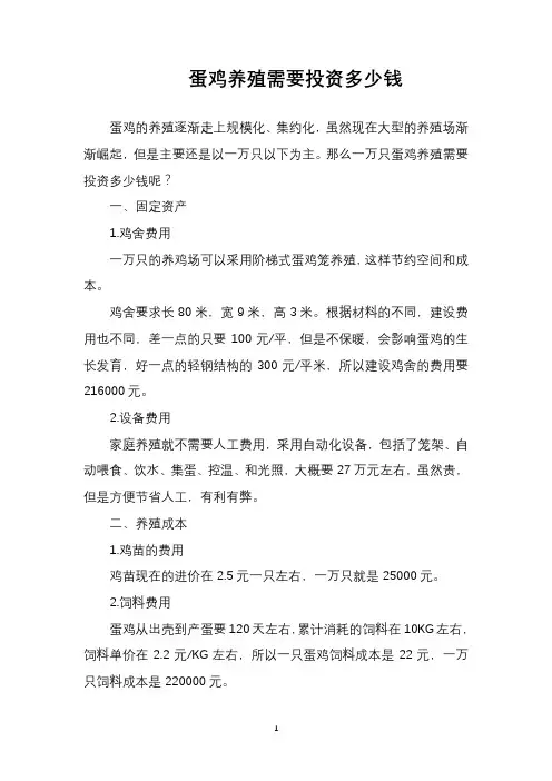 蛋鸡养殖需要投资多少钱