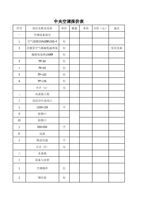 中央空调报价表(空白)(2)