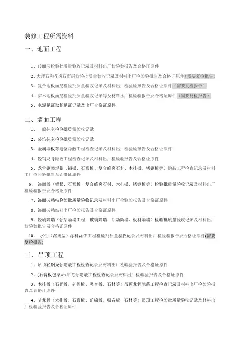 装饰装修所需资料