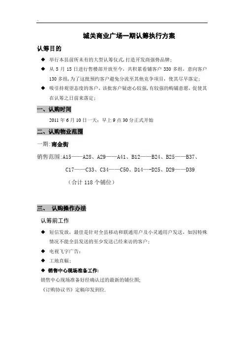 城关商业广场一期认筹执行方案5.31