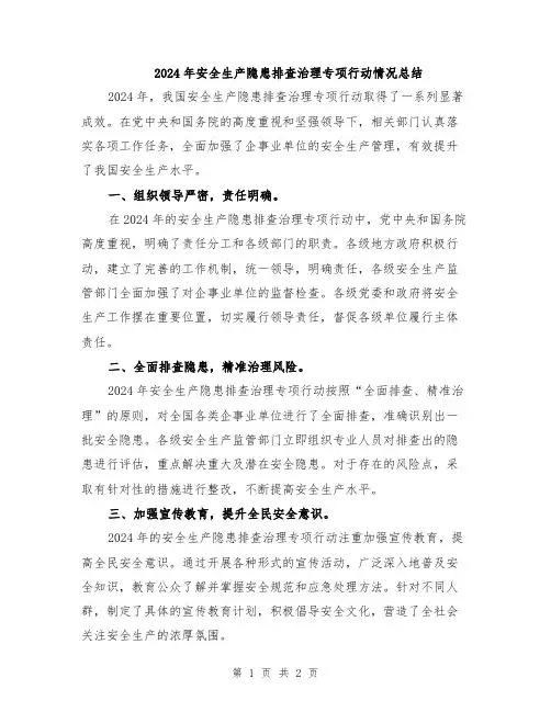 2024年安全生产隐患排查治理专项行动情况总结