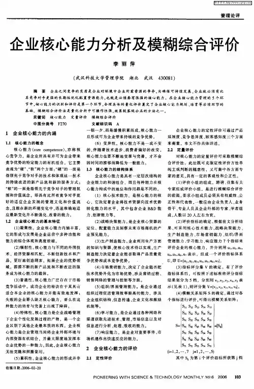 企业核心能力分析及模糊综合评价
