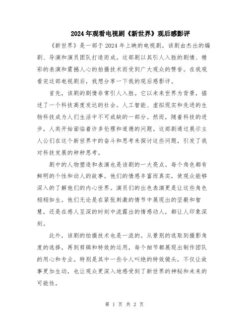 2024年观看电视剧《新世界》观后感影评