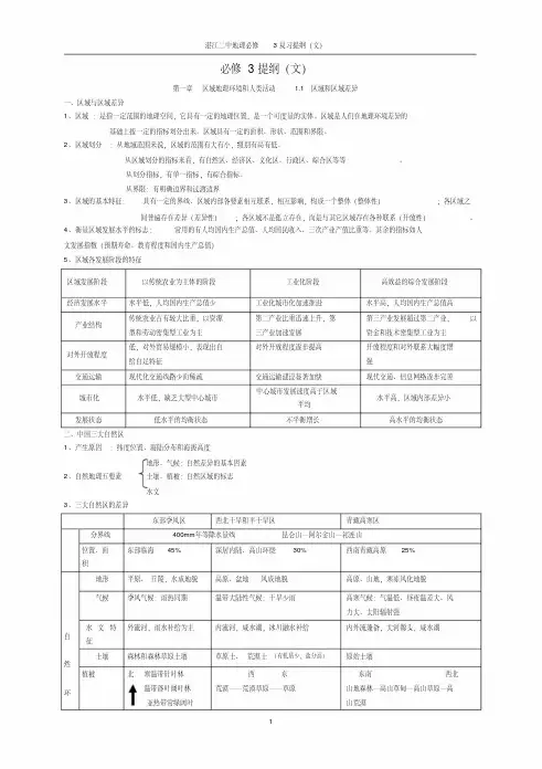 中图版_高中地理必修三知识归纳整理1