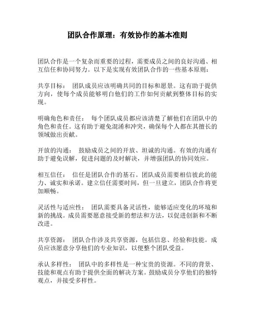 团队合作原理：有效协作的基本准则