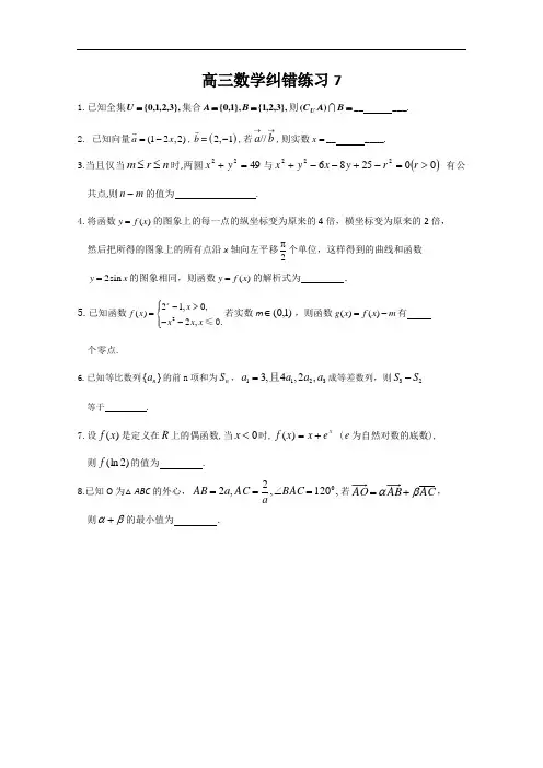 江苏省建陵高级中学2013—2014高三数学纠错练习