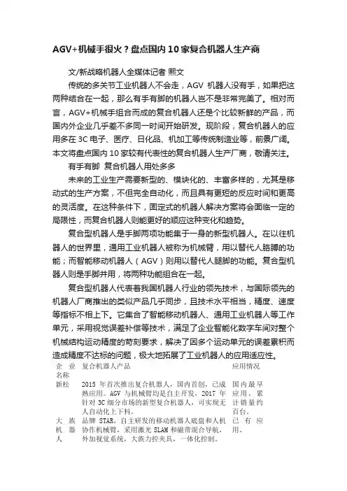 AGV+机械手很火？盘点国内10家复合机器人生产商