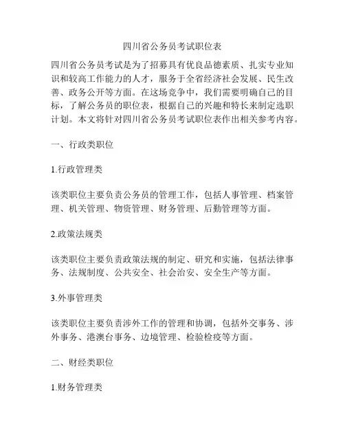 四川省公务员考试职位表