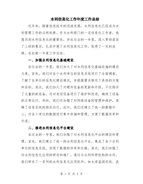 水利信息化工作年度工作总结