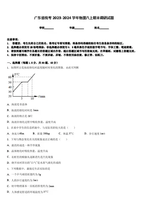 广东省统考2023-2024学年物理八上期末调研试题含答案