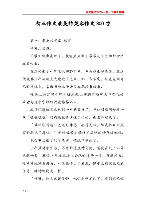 初三作文最美的笑容作文800字