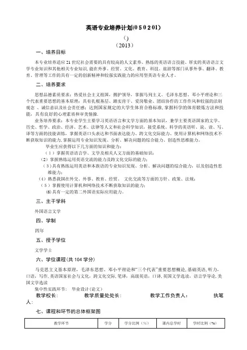 英语专业培养计划050201
