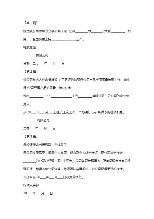 任命书范文模板