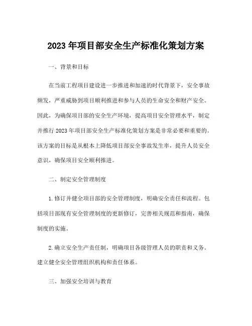 2023年项目部安全生产标准化策划方案