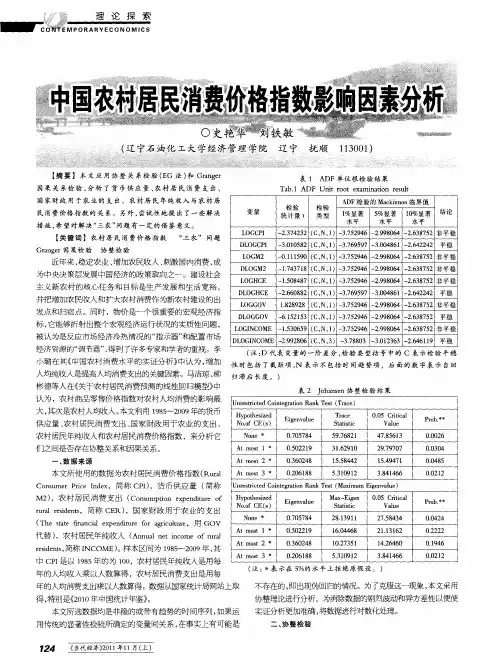 中国农村居民消费价格指数影响因素分析