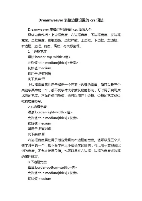 Dreamweaver表格边框设置的css语法