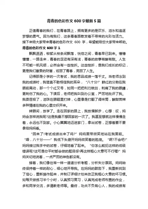 青春的色彩作文600字最新5篇