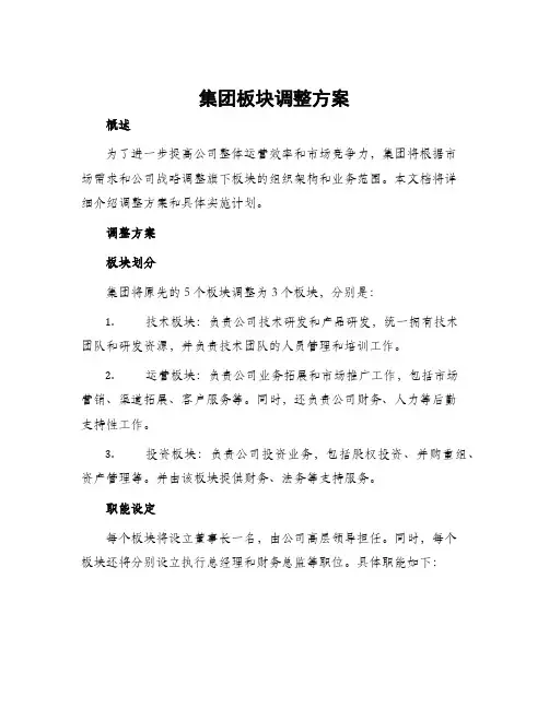 集团板块调整方案