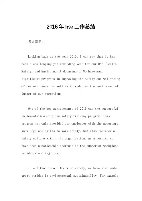 2016年hse工作总结