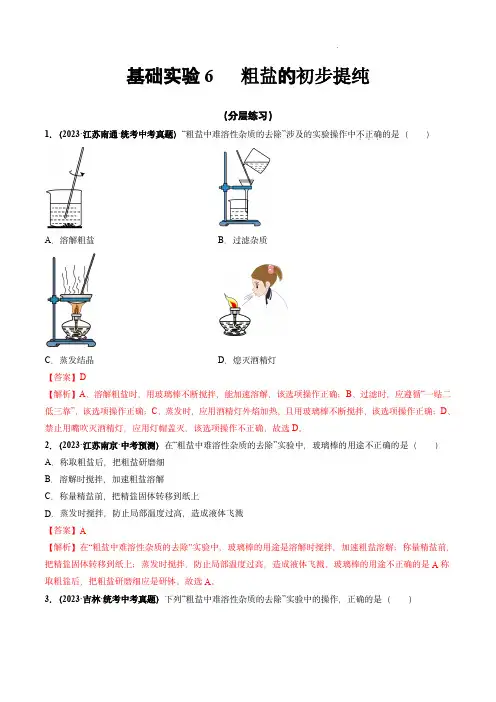 基础实验6   粗盐的初步提纯(分层练习)(解析版)九年级化学 下册