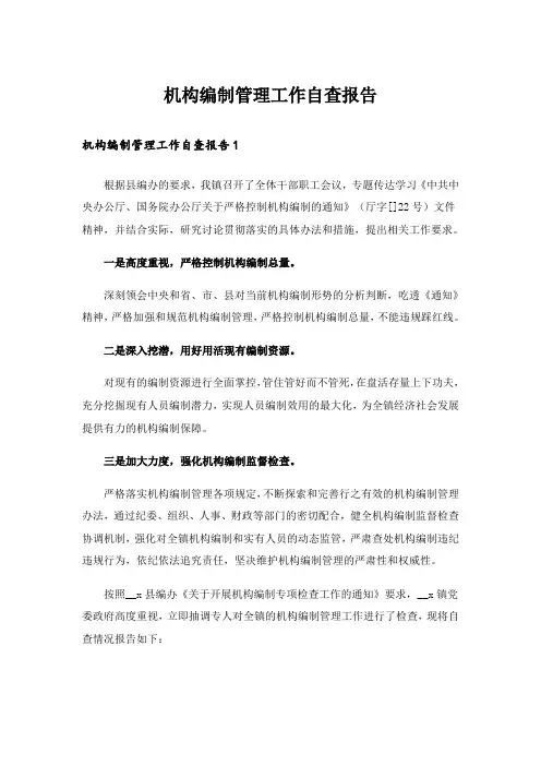 机构编制管理工作自查报告
