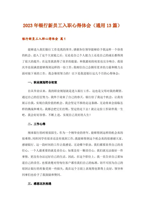 2023年银行新员工入职心得体会(通用13篇)