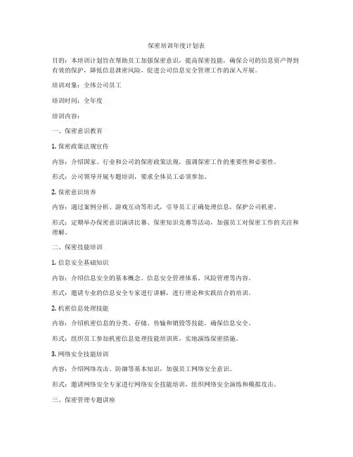 保密培训年度计划表