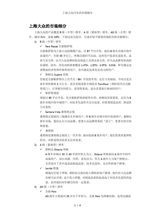 上海大众汽车的市场细分