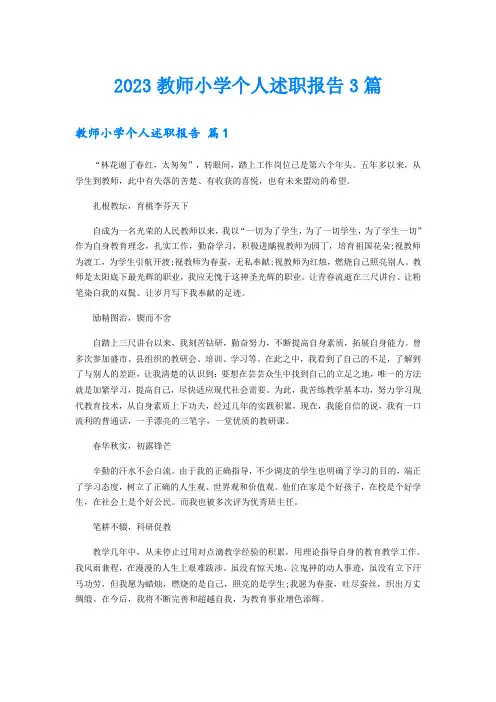 2023教师小学个人述职报告3篇