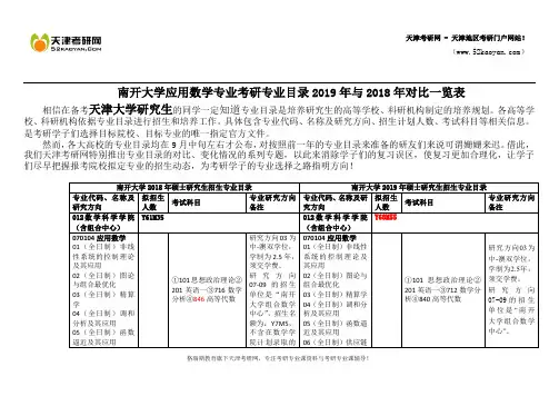南开大学应用数学专业考研专业目录2019年与2018年对比一览表
