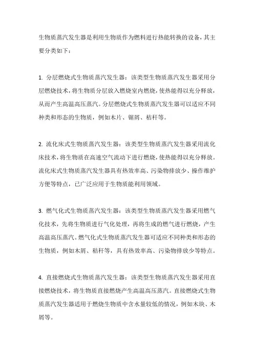 生物质蒸汽发生器分类