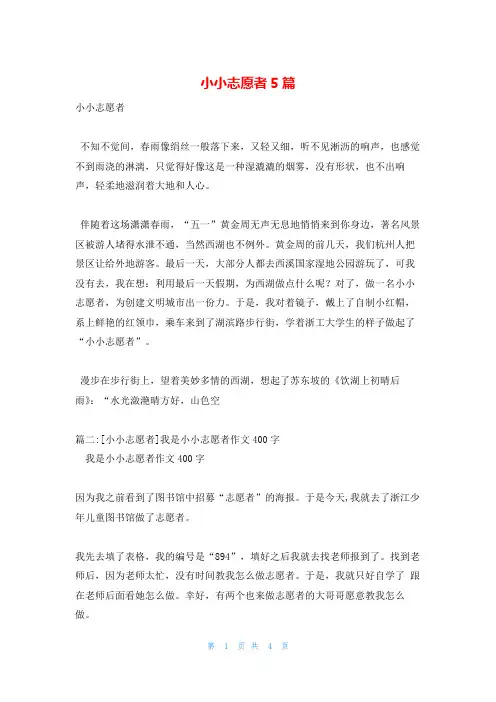 小小志愿者5篇