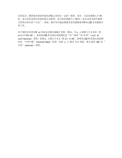 白色发光二极管色坐标和显色指数的一致性