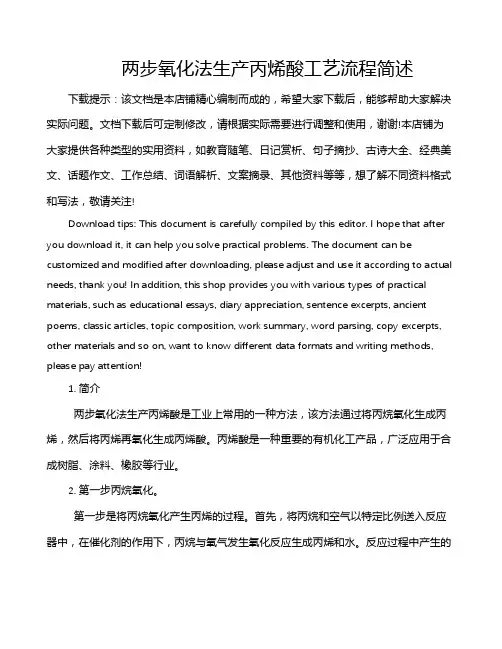 两步氧化法生产丙烯酸工艺流程简述