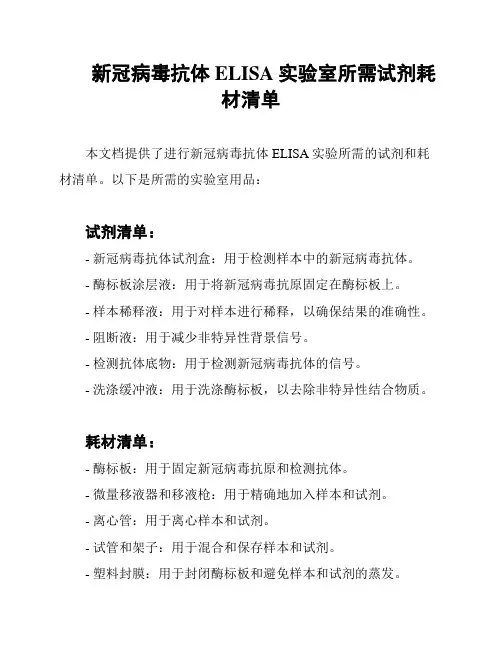 新冠病毒抗体ELISA实验室所需试剂耗材清单