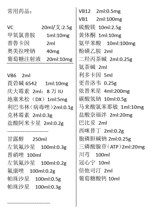 门诊常用药物