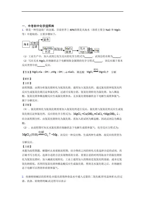 2020-2021中考化学流程图综合练习题及详细答案
