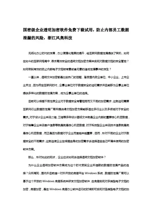国密级企业透明加密软件免费下载试用,精选加密方案部署,风奥科技