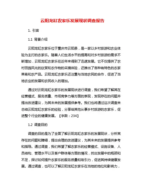 云阳龙缸农家乐发展现状调查报告
