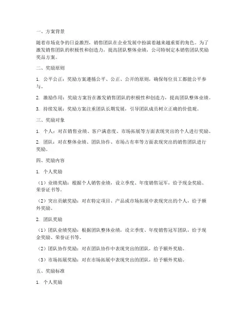 销售团队奖励奖品方案